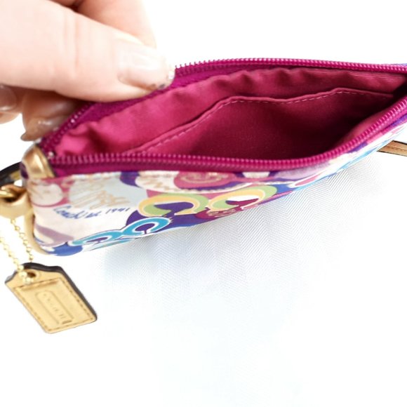 Small Coach Clutch Bag Summer Yellow/Pink/Purple/Teal Blue & gold trim - Picture 2 of 6